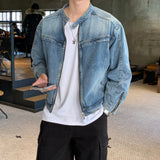 LMN LIT Henley neck cut denim jacket (2 colors)