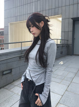ペンシルレイヤードアンバランスカラーマッチングラインTシャツ