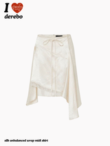 silk unbalanced wrap midi skirt