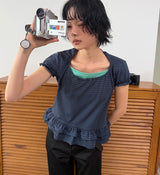 ストライプ ホルター フリル Tシャツ