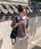 ラウンドカラーストライプフリルTシャツ