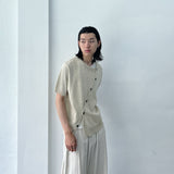Offset Button Cropped Knitwear