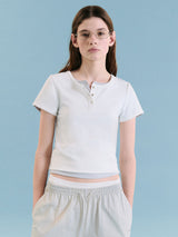 NUBASIC HENLEY NECK T-SHIRT WHITE