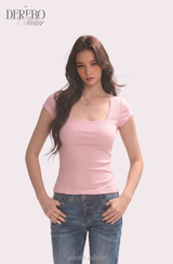ミンキースクエアスリムカラーショートスリーブTシャツ