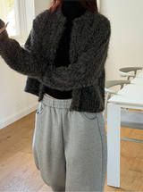 Hairy crop round knit cardigan(3color)