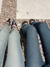 High waist light & deep blue washed bootcut long denim pants (2 colors)