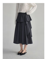 Soft ruffle striped asymmetrical flare skirt