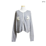 (2color) Rose Appliqué Lace Wool Cardigan