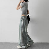 Two line side light blue denim banding pants (one color)