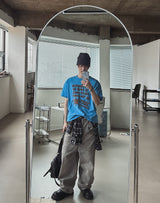 Grain Stud Washed Wide Denim Pants