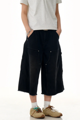 Studded Deconstructed Cropped Jeans