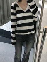 ストライプVネックニットウェア (one color)