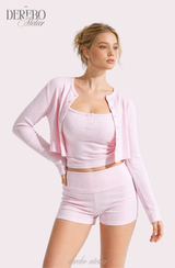Pink cream lounge cardigan top set (sleeveless)