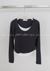 カラーリングレイヤードUネックロングスリーブTシャツ
