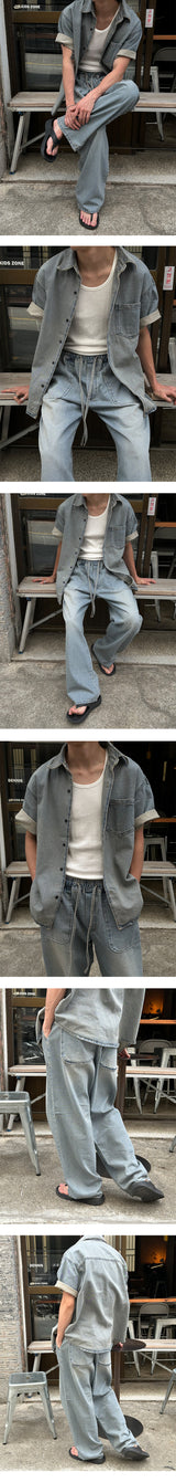 [SET UP] ティンウォッシングバンディングデニムパンツ