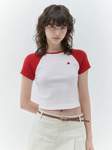 KIRSH PLAIN COLOR MIX RAGLAN CROP T-SHIRT - RED   