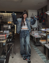 オーシャンウォッシングステッチバイカーデニムジャケット