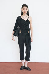 One-Shoulder Button Drape Top (Black)