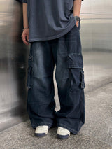 buckle cargo denim pants
