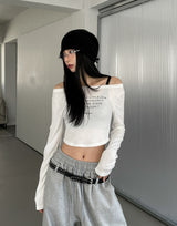 Little Lettering Boat Neck Crop Long Sleeve