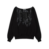 ネックレスワンショルダースウェットシャツ (ブラック) F25ZB037