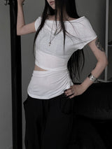 clean off-shoulder slit T (3color)