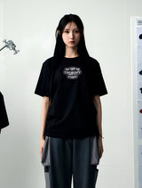 [UPDRAFT]APPLIQUE COTTON T-SHIRT BLACK
