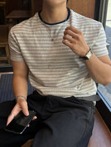 ルーズ スパンデックス ストライプ ショートスリーブTシャツ