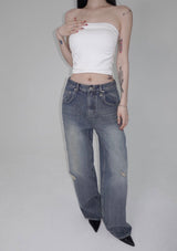 Low-Rise Wide Denim - Bullet Demage Handbrush