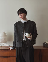Objet Wool Check Round Jacket