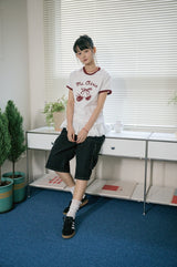 26SS★ Cherry Cats CROP Ringer Tee