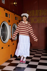 Stripe Rugby Sweat Cropped Collar T-shirt / Burgundy-Beige [Women]