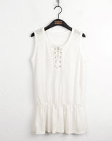 Kitten eyelet strap frill layered sleeveless