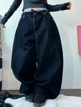ベルトセット🤎🩵ヒップベルテッドデニムバルーンロングパンツ 🤎🩵2カラー