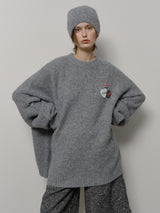 BEANIE SET OVERSIZED KNIT (GREY)