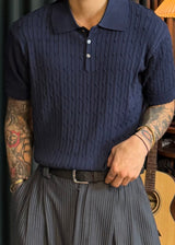 S/S Cable Collar Short Sleeve Knit 8COLOR