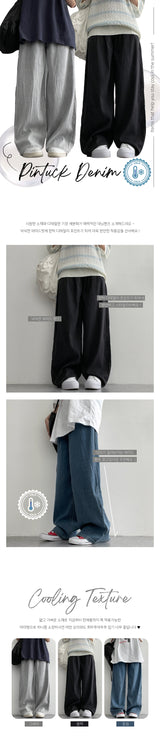 [Short, Basic, Long] [S~2XL] Robit サマーワイドピンタックデニムパンツ