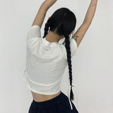 Siju Basic Label Plain Crop Short Sleeve T-Shirt