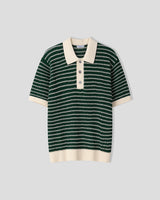 Windy Buckle Stripe Collar Short Sleeve Knit