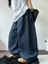 ストライプスナップデニムバルーンロングパンツ 💙🖤2カラー