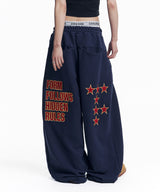 Star Lettering Patch Sweat Pants - Navy