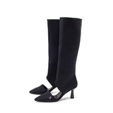 Cut-Out Pull-On Boots Heel(Black)