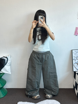 ナイロンリベットカーペンターワイドパンツ🩶🖤💚3カラー