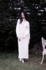 Lettering half neck two-way zip-up (IVORY)
