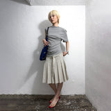 RAW HEM STRIPE PLEATED SKIRT