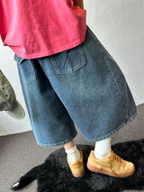 Rise Waist Button Side Pintuck Denim Bermuda Shorts 3color