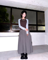 (2color) Ribbon Pleated Check Long Skirt