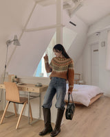 Fleece wide denim pants