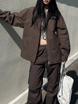 Steel zipper cargo cotton long wide work pants (4 colors)