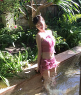 [ 3-piece / watery pink ] camellia frill halter bikini